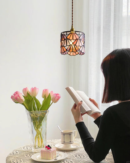 Hanging Ceiling Lamp with Tinted Glass Shade 5.3 Inches for Dining Room, Kitchen Island, Bedroom Decor, Brass Accent Fixture, Adjustable Cor