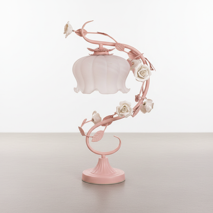 Porcelain Rose Bedside Lamp 9 in Pink Frosted Glass Accent Light for Nightstand Bedroom Living Room Home Office Cottage Décor Reading Lighti