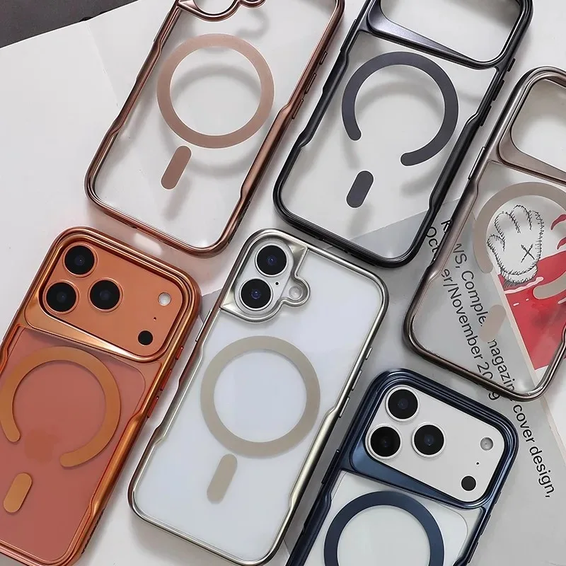 Translucent Hard Shell Case with Magnetic Charging for iPhone 12-17 – Metallic Finish, Raised Edges, Shock Protection