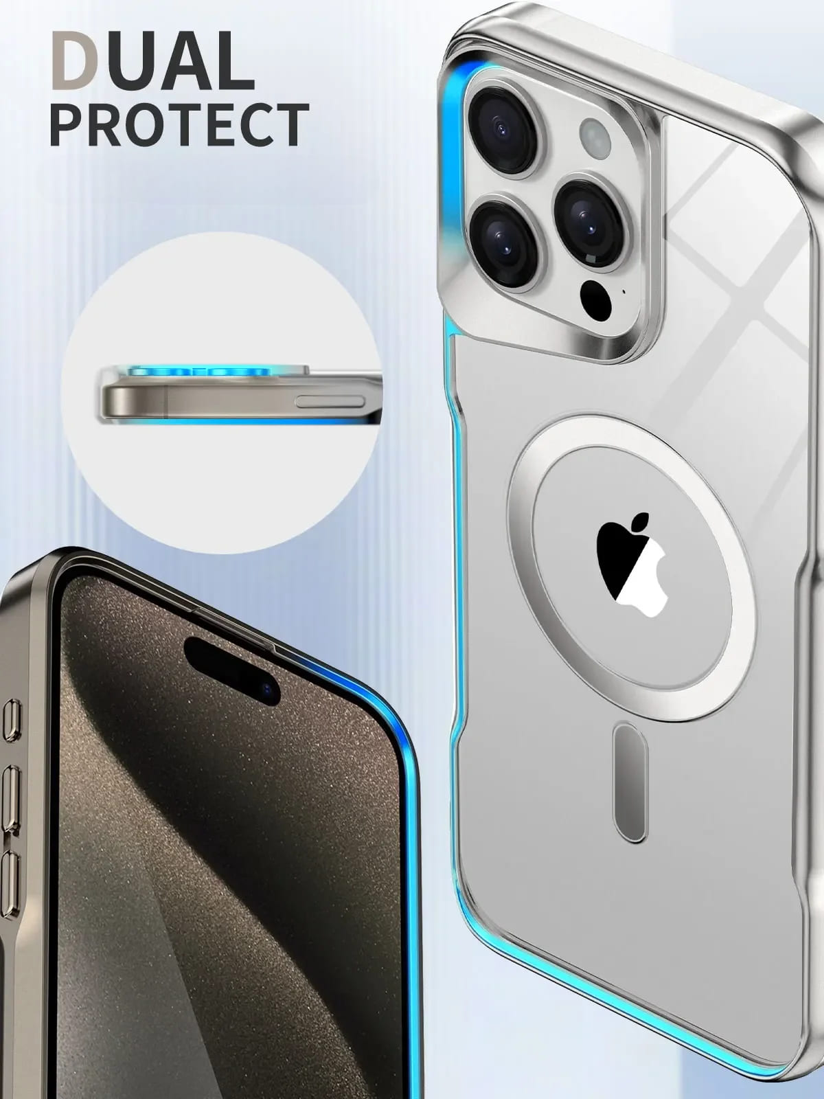 Translucent Hard Shell Case with Magnetic Charging for iPhone 12-17 – Metallic Finish, Raised Edges, Shock Protection