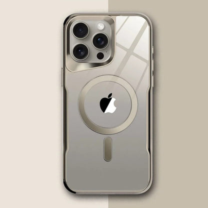 Translucent Hard Shell Case with Magnetic Charging for iPhone 12-17 – Metallic Finish, Raised Edges, Shock Protection
