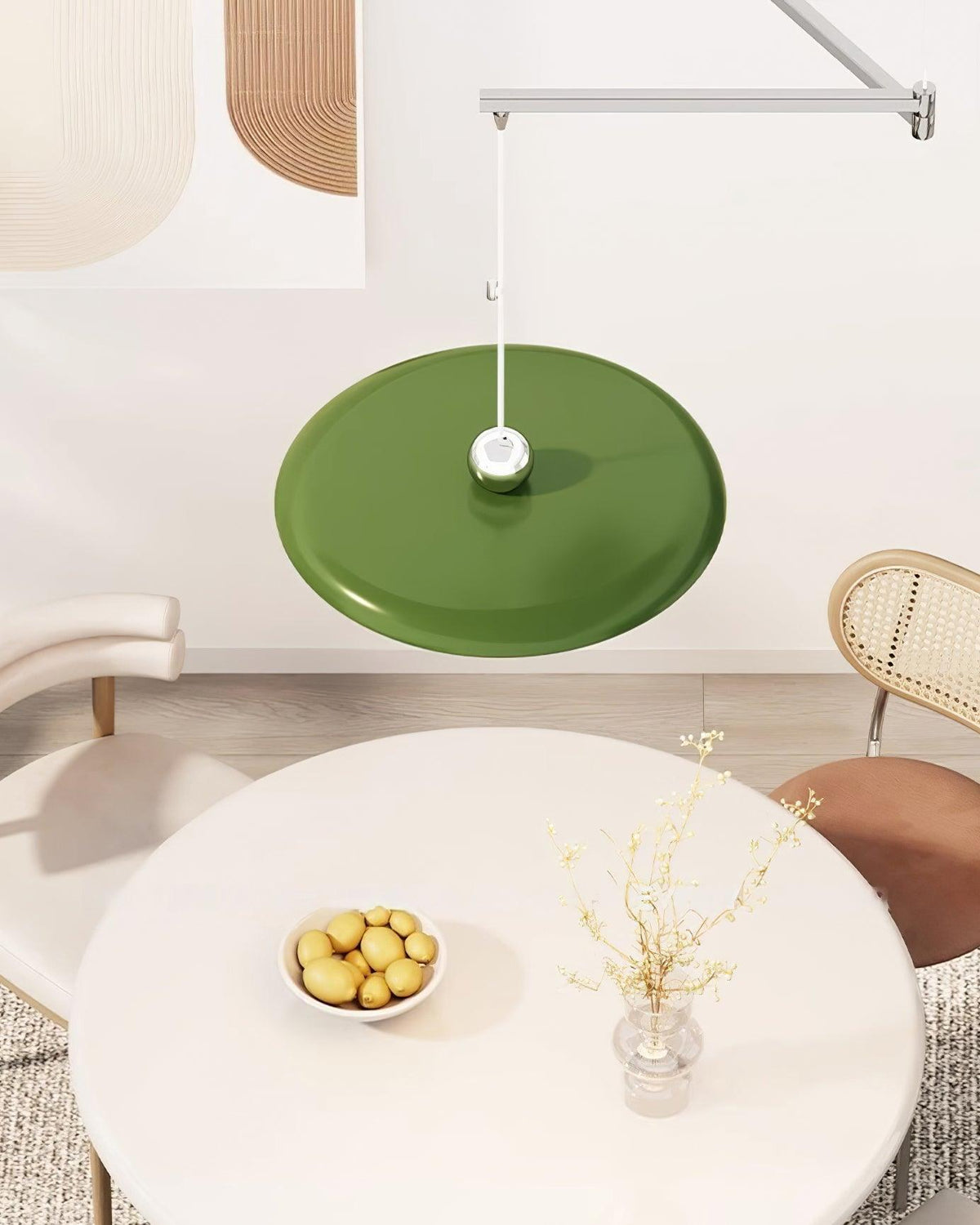 Hanging Drop Ceiling Fixture Acrylic Disk 16-Inch Yellow for Kitchen Island Dining Table Contemporary LED Overhead Light Adjustable Cord 59