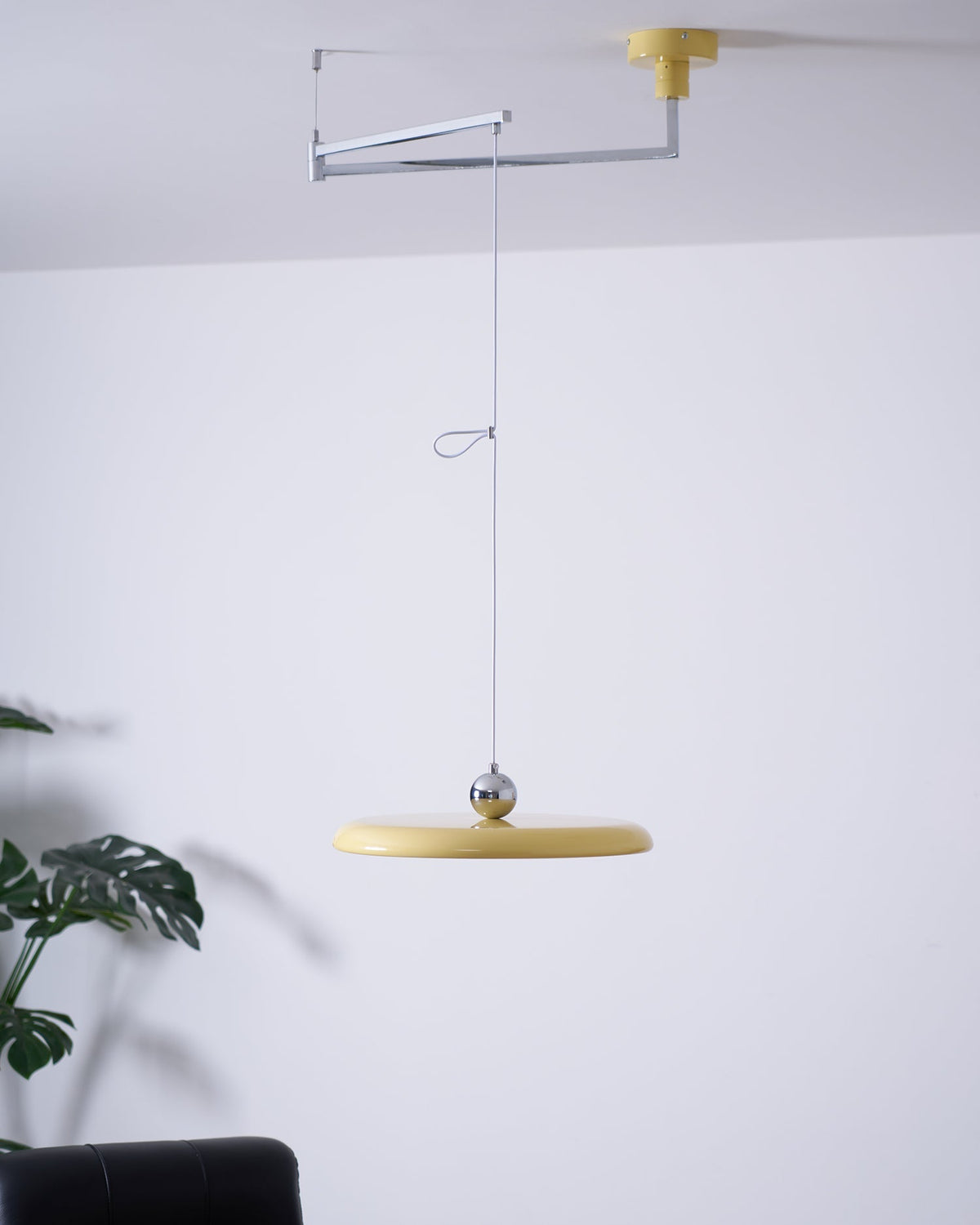 Hanging Drop Ceiling Fixture Acrylic Disk 16-Inch Yellow for Kitchen Island Dining Table Contemporary LED Overhead Light Adjustable Cord 59