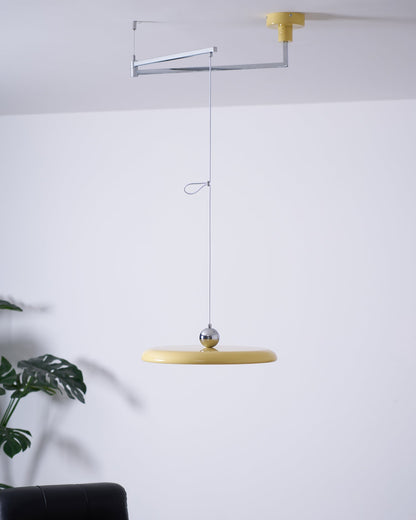 Hanging Drop Ceiling Fixture Acrylic Disk 16-Inch Yellow for Kitchen Island Dining Table Contemporary LED Overhead Light Adjustable Cord 59