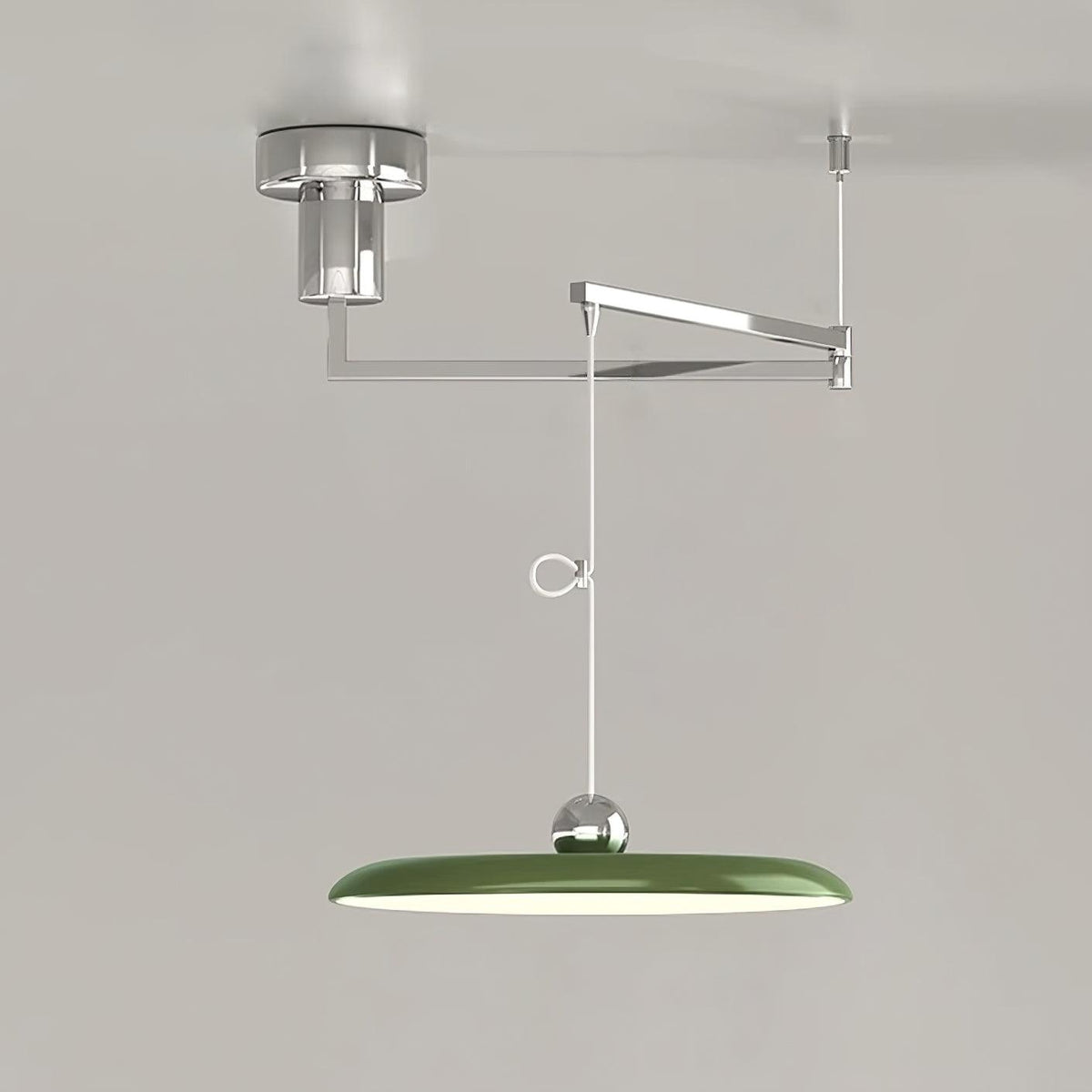 Adjustable Swing Arm Pendant Light with Round Metal Shade for Kitchen Island & Workspace
