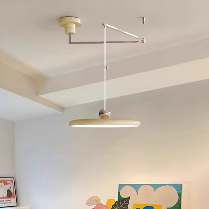 Adjustable Swing Arm Pendant Light with Round Metal Shade for Kitchen Island & Workspace