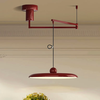 Adjustable Swing Arm Pendant Light with Round Metal Shade for Kitchen Island & Workspace