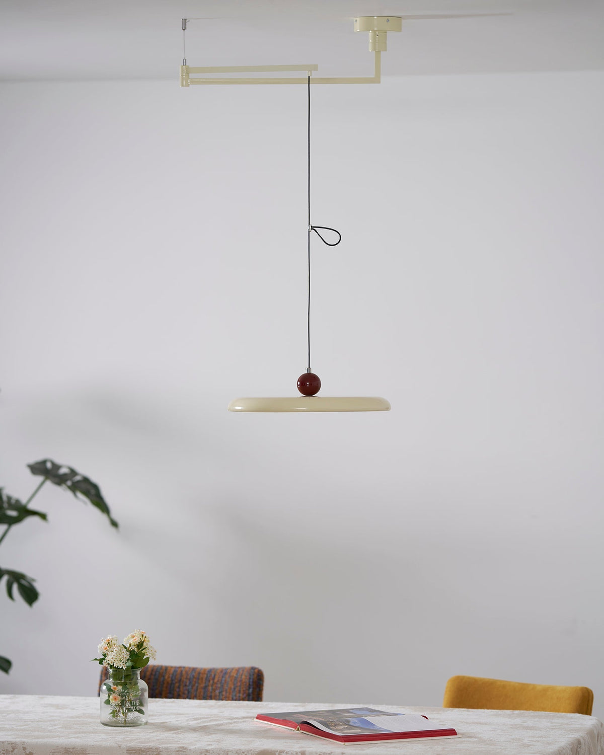 Hanging Drop Ceiling Fixture Acrylic Disk 16-Inch Yellow for Kitchen Island Dining Table Contemporary LED Overhead Light Adjustable Cord 59