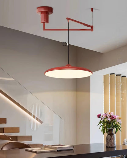 Hanging Drop Ceiling Fixture Acrylic Disk 16-Inch Yellow for Kitchen Island Dining Table Contemporary LED Overhead Light Adjustable Cord 59