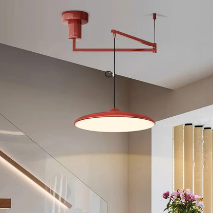 Adjustable Swing Arm Pendant Light with Round Metal Shade for Kitchen Island & Workspace