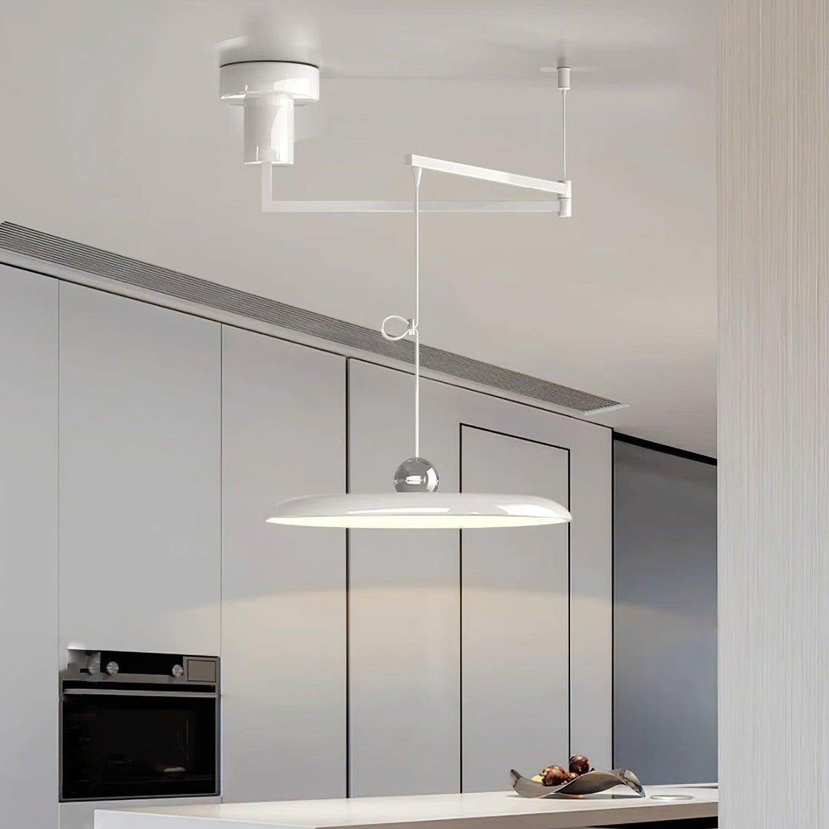 Swing-Arm Chandelier with Integrated LEDs for Kitchen Island, Dining Table & Home Office – Metal Shade, Adjustable Height