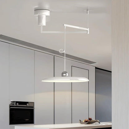 Swing-Arm Chandelier with Integrated LEDs for Kitchen Island, Dining Table & Home Office – Metal Shade, Adjustable Height