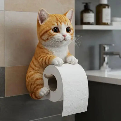 Portarrollos de papel higiénico de gato encantador | Diseño de resina duradero con fácil reemplazo del rollo | Montaje en pared para baños organizados