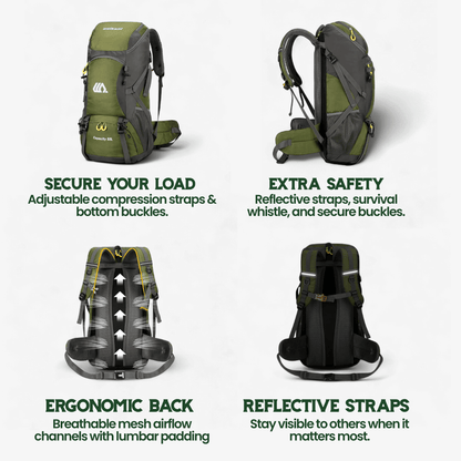 TrailPro | 50L Hiking Backpack with Breathable Back Support | Lightweight Camping Gear for Comfort and Organization