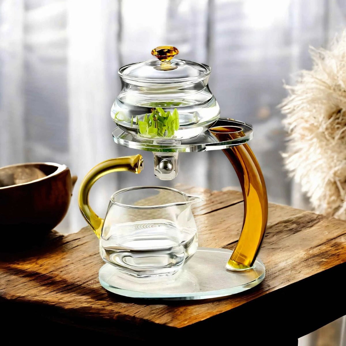 Clear Glass Loose Leaf Tea Pot with Magnetic Strainer Heat Safe Borosilicate 356°F Infuser Kettle for Green Black Herbal Tea Brewing Gold Bl