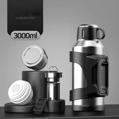 Termo de senderismo para viajes | Botella aislada de acero inoxidable con doble funcionalidad | Ideal para bebidas frías y calientes