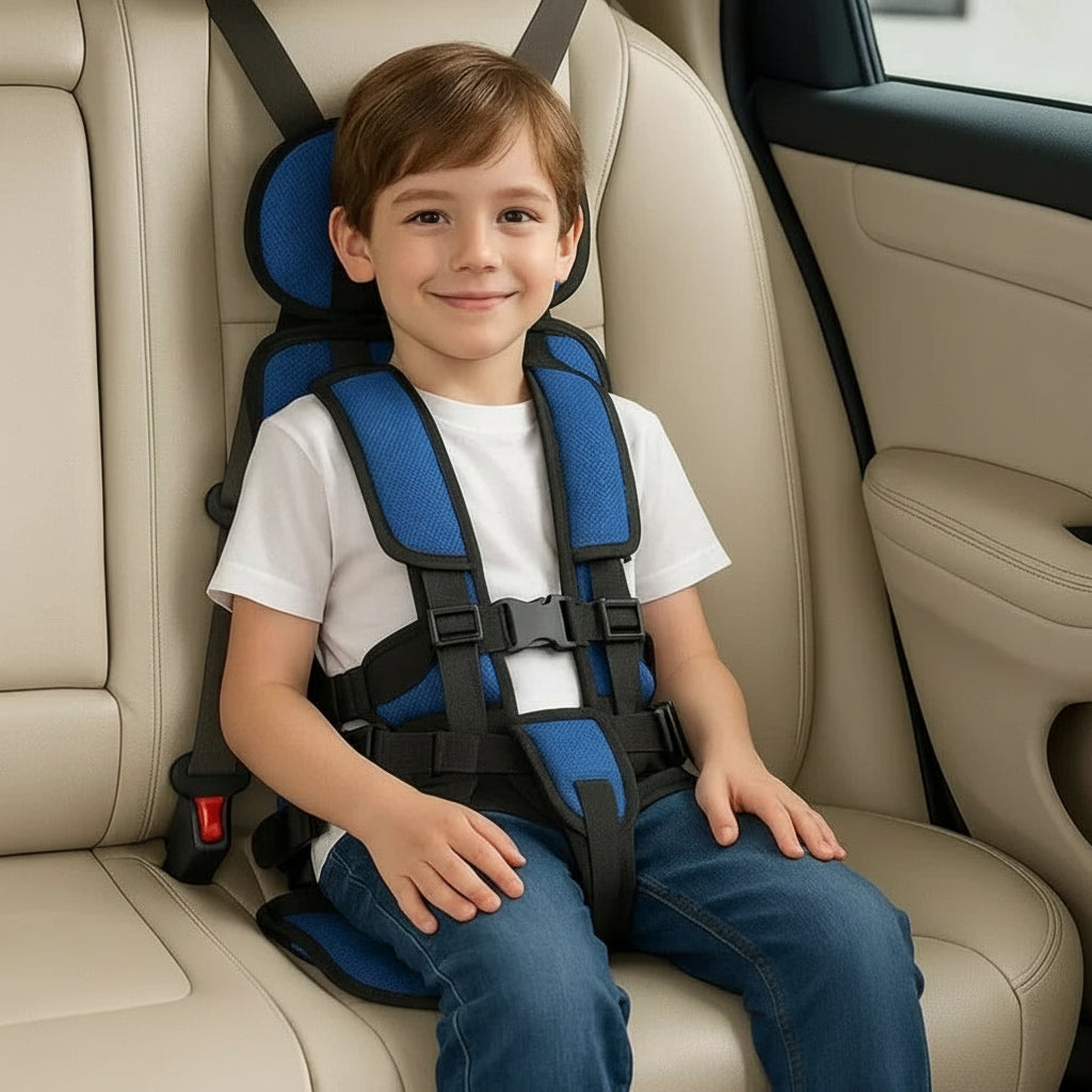 Asiento de coche portátil para niños, asiento infantil plegable con arnés de 5 puntos, asiento de coche ligero para viajes en taxi