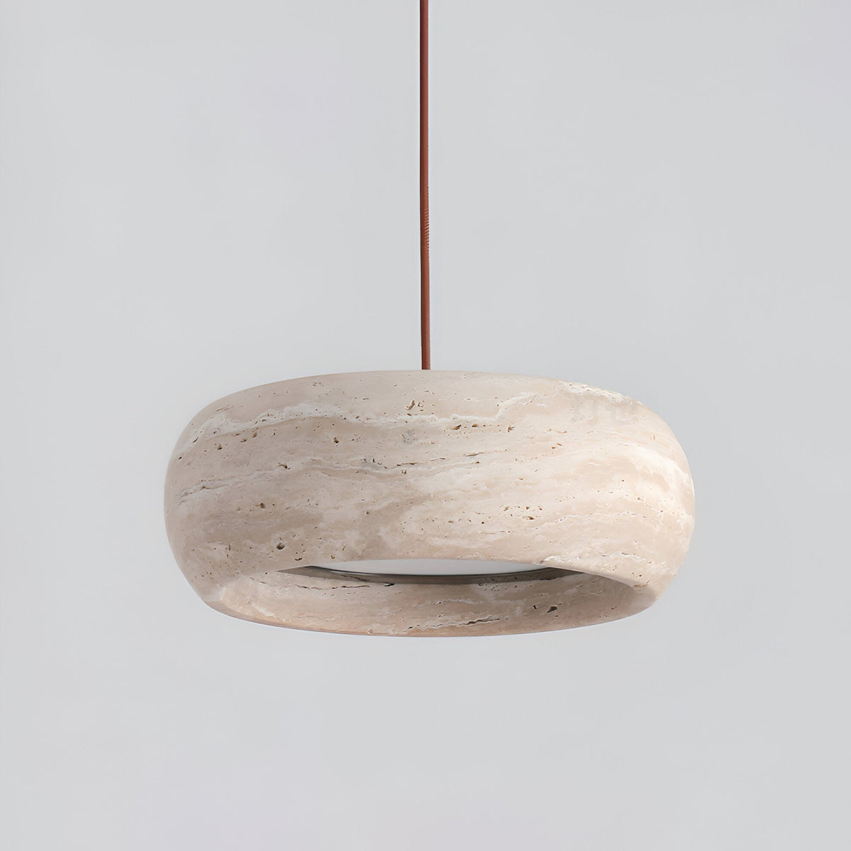 Stone Hanging Lamp 8-Inch Round Natural Travertine Shade Adjustable Drop Cord Ceiling Fixture for Kitchen Island Dining Table Room Modern Or