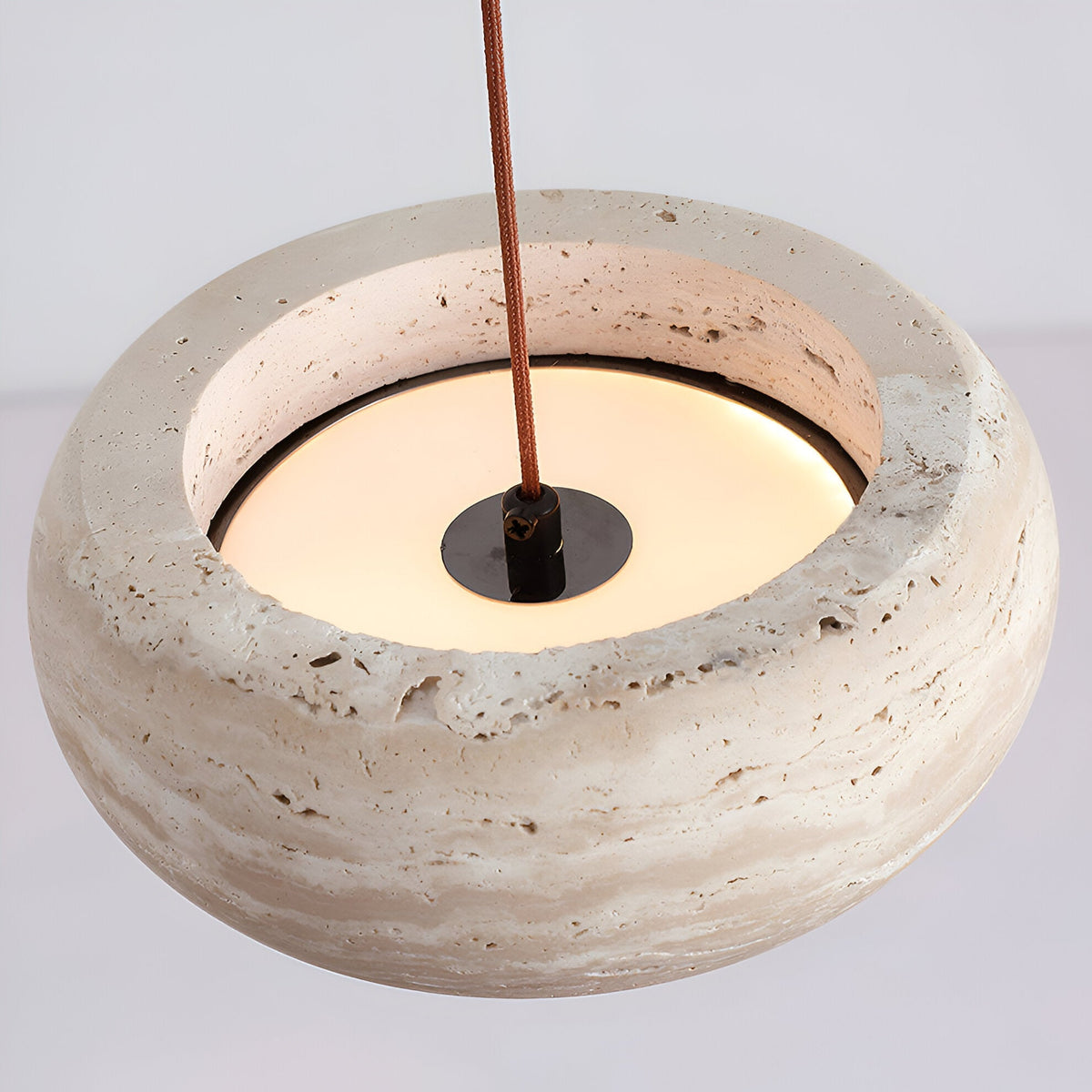 Stone Hanging Lamp 8-Inch Round Natural Travertine Shade Adjustable Drop Cord Ceiling Fixture for Kitchen Island Dining Table Room Modern Or