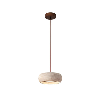 Stone Hanging Lamp 8-Inch Round Natural Travertine Shade Adjustable Drop Cord Ceiling Fixture for Kitchen Island Dining Table Room Modern Or