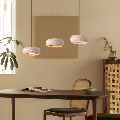 Stone Hanging Lamp 8-Inch Round Natural Travertine Shade Adjustable Drop Cord Ceiling Fixture for Kitchen Island Dining Table Room Modern Or