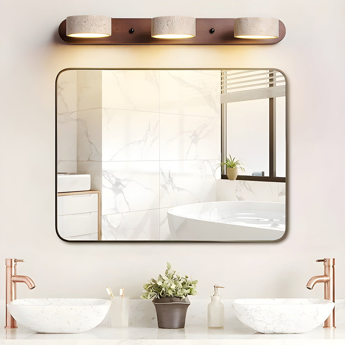 Aplique de pared LED de piedra y madera, regulable, 3 temperaturas de color, luz de acento moderna para pasillo, dormitorio o sala de estar, textura natural, minimalista