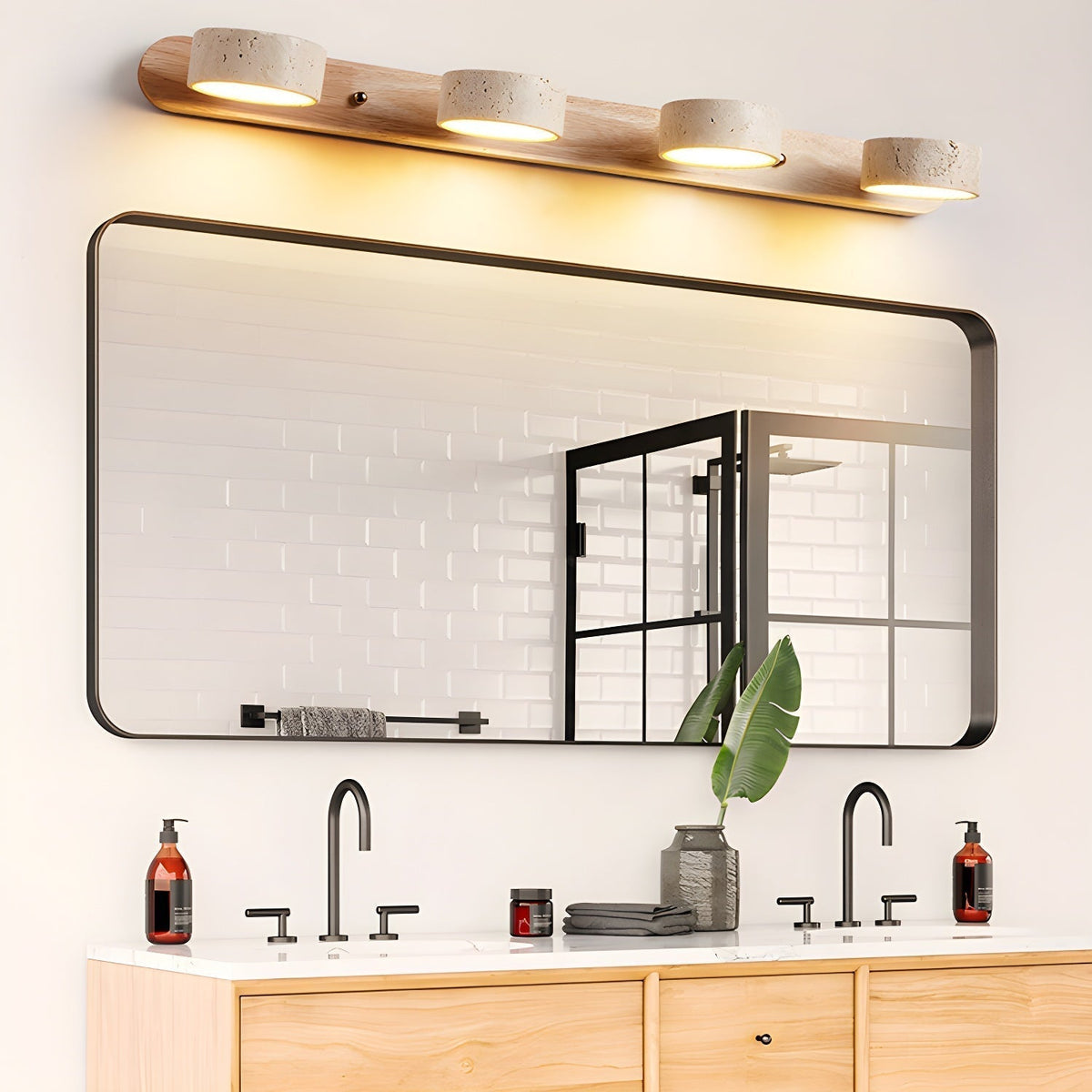Aplique de pared LED de piedra y madera, regulable, 3 temperaturas de color, luz de acento moderna para pasillo, dormitorio o sala de estar, textura natural, minimalista