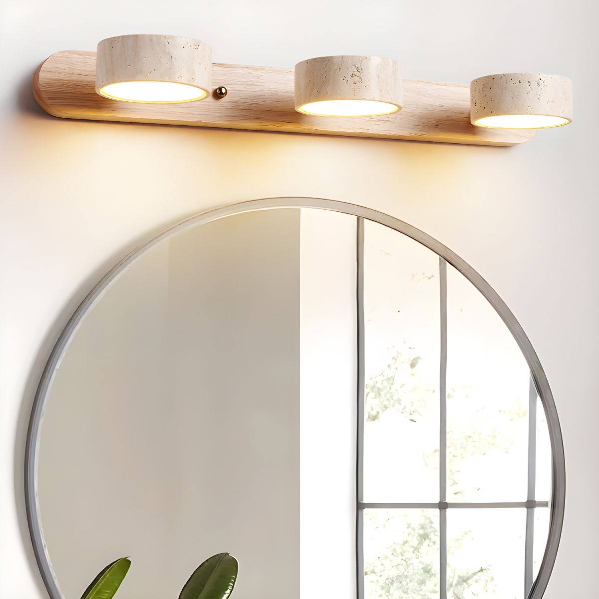 Aplique de pared LED de piedra y madera, regulable, 3 temperaturas de color, luz de acento moderna para pasillo, dormitorio o sala de estar, textura natural, minimalista