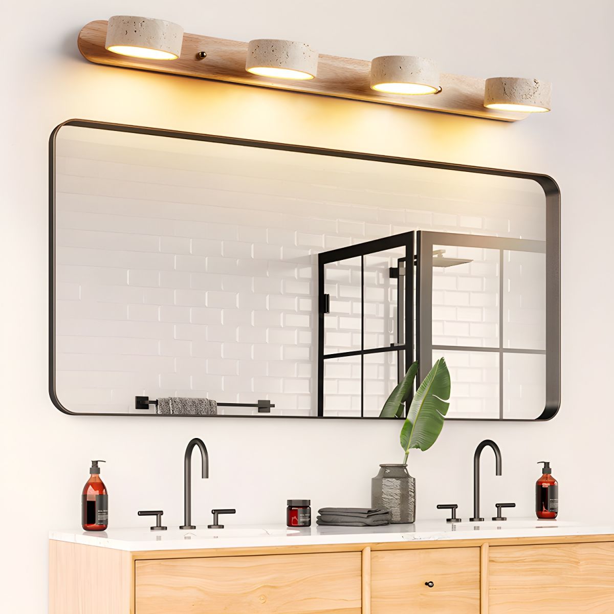 Aplique de pared LED de piedra y madera, regulable, 3 temperaturas de color, luz de acento moderna para pasillo, dormitorio o sala de estar, textura natural, minimalista