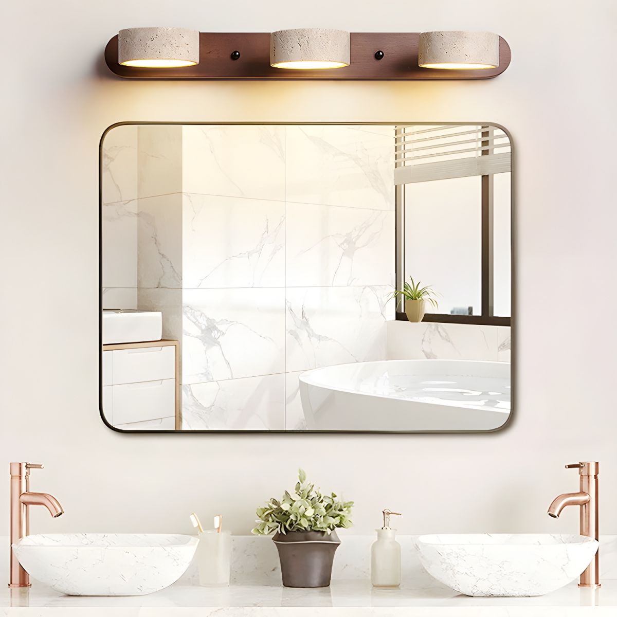 Aplique de pared LED de piedra y madera, regulable, 3 temperaturas de color, luz de acento moderna para pasillo, dormitorio o sala de estar, textura natural, minimalista
