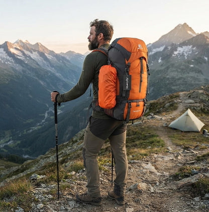 Alpivento | 70L Trekking Backpack with Rain Cover & Ergonomic Design | Perfect for Multi-Day Hikes