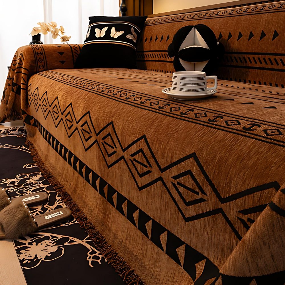 Tribal Chenille Sofa Cover - Soft Microfiber, Stylish Protection