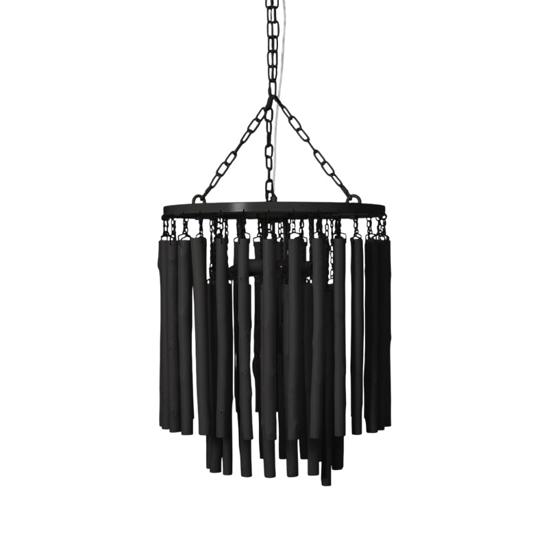 Round Tiered Wood and Metal Ceiling Light for Dining Room, Living Room and Bedroom – Adjustable Pendant with Whitewash Finish – 6 to 18 Arms