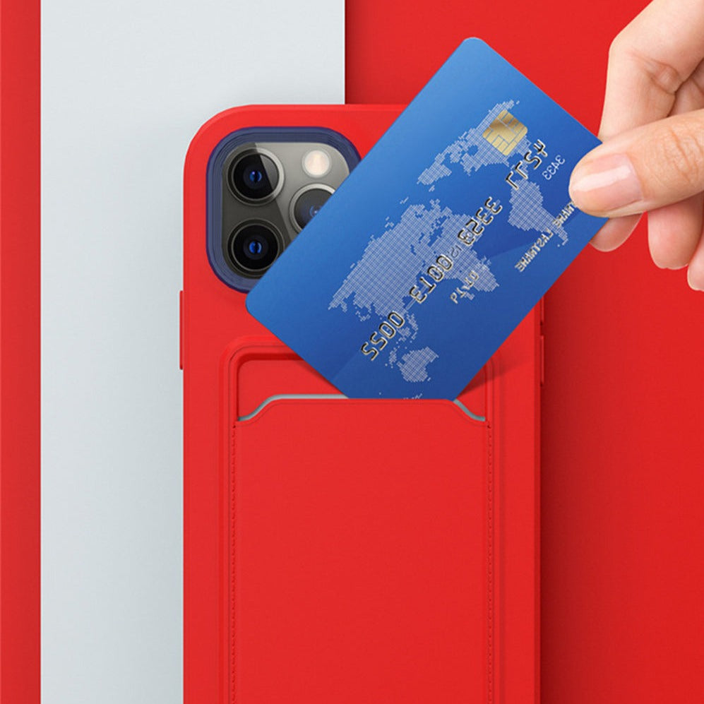 Silicone iPhone Case with Built-In Card Holder Wallet Slot Dual Color Shockproof Protective Cover Anti-Fingerprint Finish Raised Edges