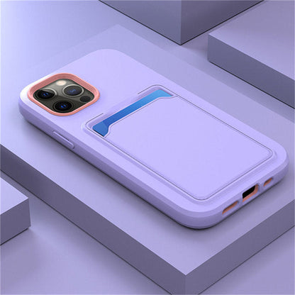 Silicone iPhone Case with Built-In Card Holder Wallet Slot Dual Color Shockproof Protective Cover Anti-Fingerprint Finish Raised Edges