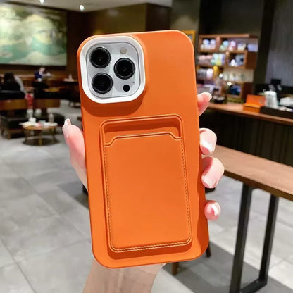 Silicone iPhone Case with Built-In Card Holder Wallet Slot Dual Color Shockproof Protective Cover Anti-Fingerprint Finish Raised Edges