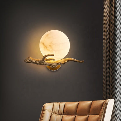 Marble & Brass Wall Sconce LED Light Fixture for Bedroom, Living Room, Hallway – Modern Minimalist Indoor Lighting
