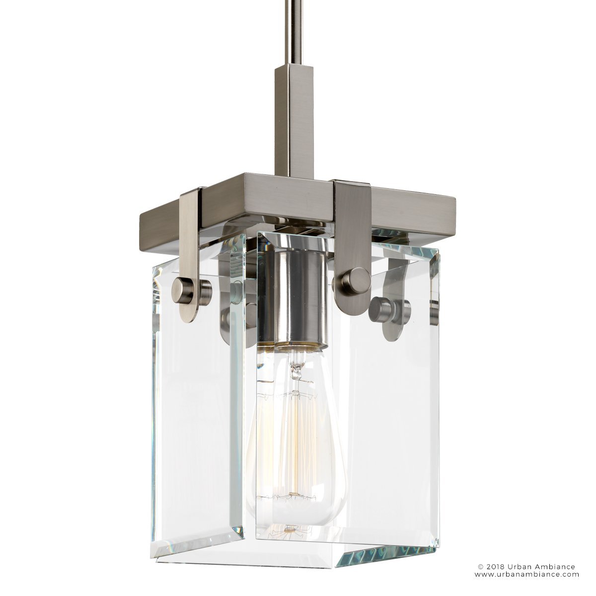 12-Inch Steel and Beveled Glass Hanging Light Fixture for Countertops, Dining Areas, and Hallways – Brushed Nickel Finish with Height-Adjust
