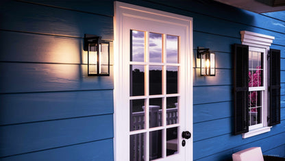 Steel Lantern Sconce Black 14-Inch Weatherproof Porch Light E26 Socket Beveled Glass Outdoor Fixture Entryway Illumination Modern Farmhouse