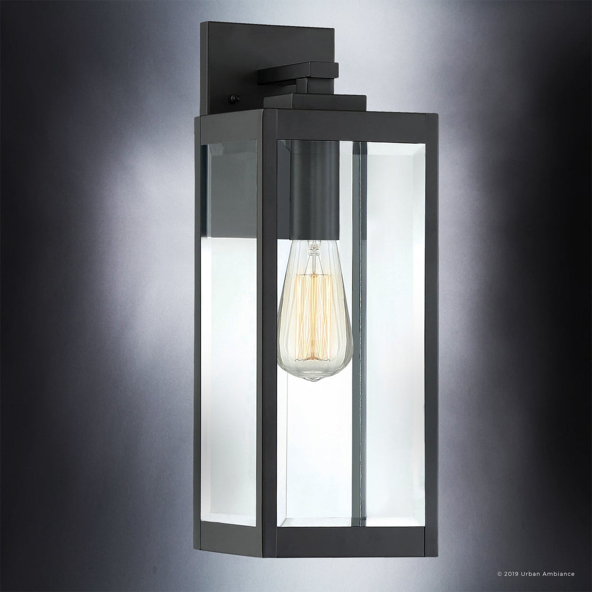 Outdoor Sconce Fixture Waterproof Steel Frame Clear Glass Panels 17 in Height Entryway Porch Patio Farmhouse Exterior Lighting Black Modern