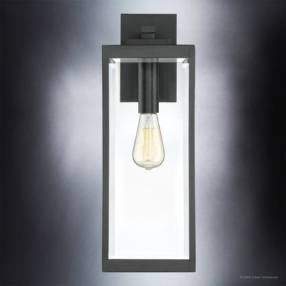 20-Inch Black Steel Exterior Sconce with Beveled Glass Panels for Porch & Entryway | Weather-Resistant Farmhouse Fixture