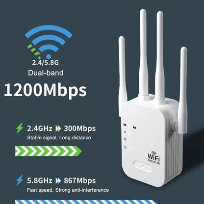 Extensor WiFi para exteriores para jardín, repetidor WiFi de doble banda con 1200 Mbps, amplificador WiFi de largo alcance para oficina en casa