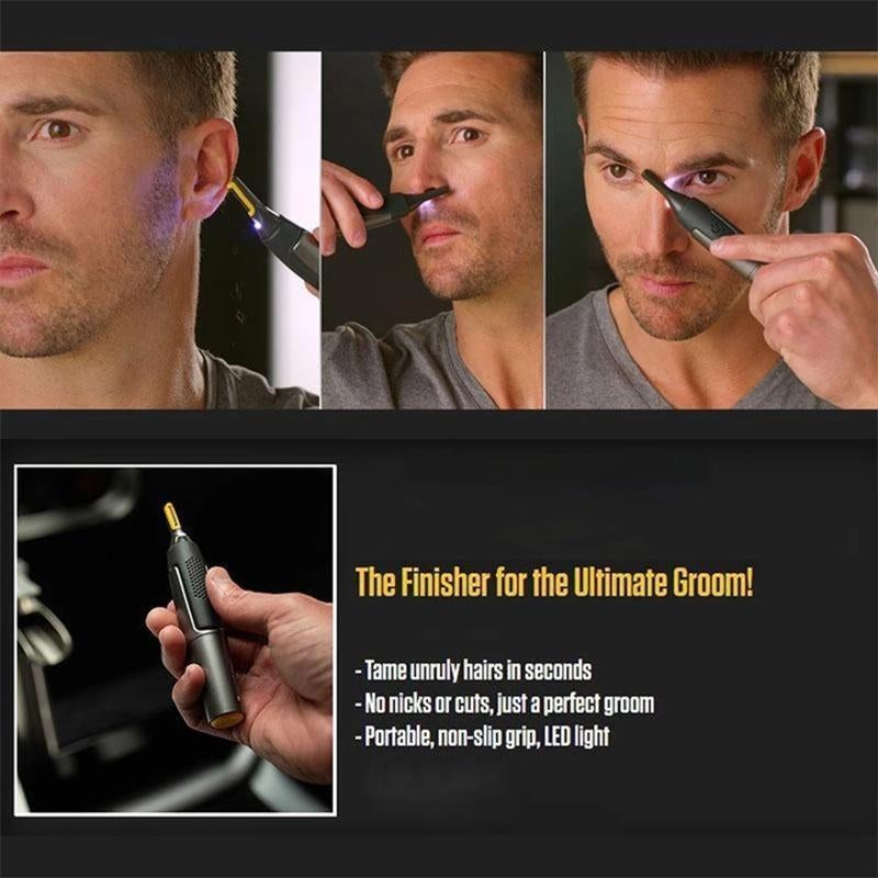Cordless Detail Trimmer for Nose, Ear & Eyebrow Hair – Titanium-Coated Blade, LED Light, Battery Powered Grooming Tool