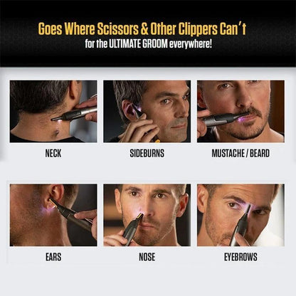 Cordless Detail Trimmer for Nose, Ear & Eyebrow Hair – Titanium-Coated Blade, LED Light, Battery Powered Grooming Tool