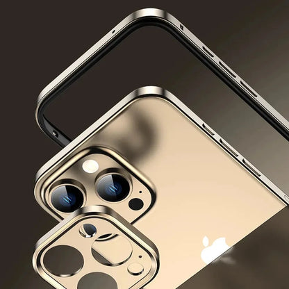 Minimalist Aluminum iPhone Bumper Case with Flat Edge Design & Camera Protector for iPhone 13-17 Pro Max Air Plus