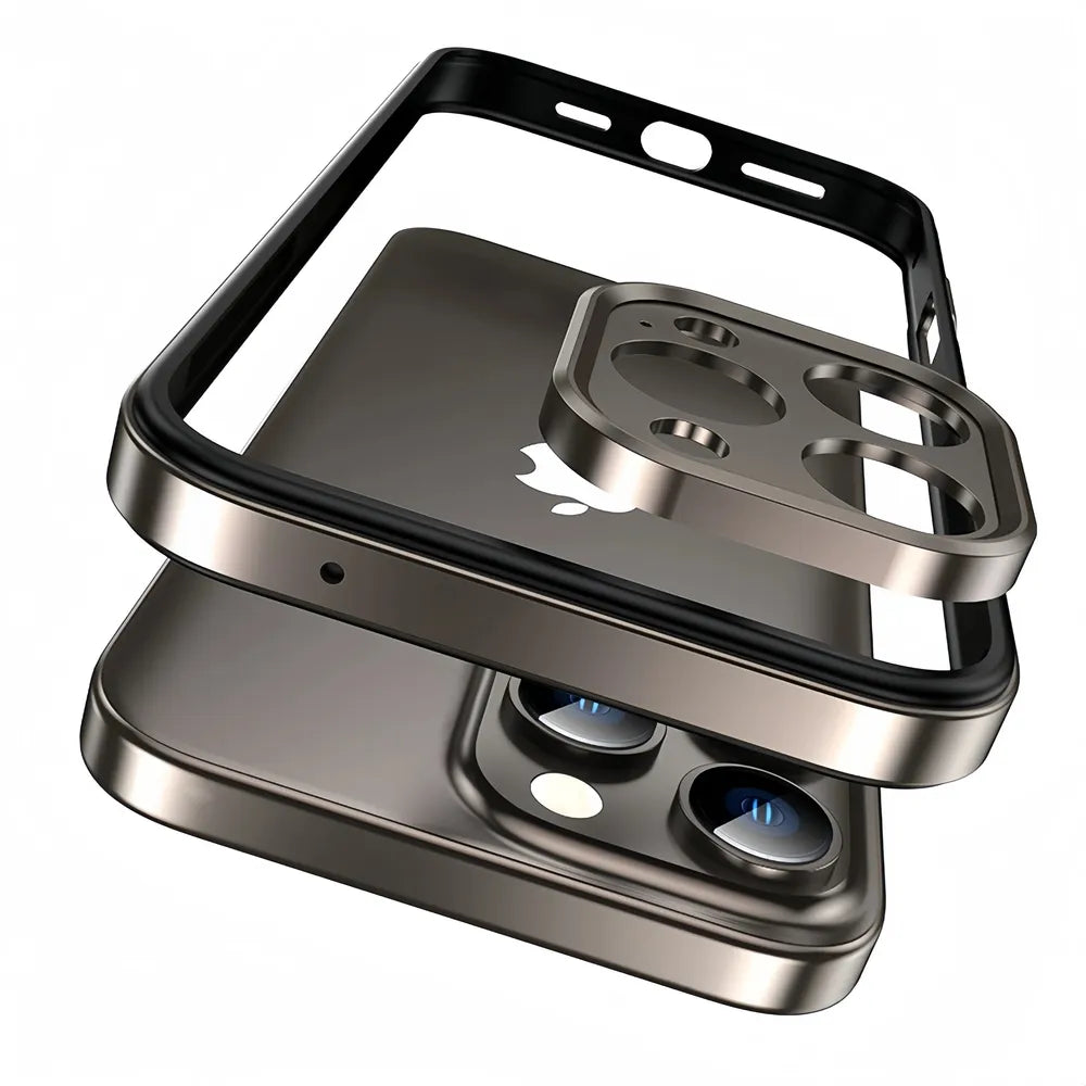 Minimalist Aluminum iPhone Bumper Case with Flat Edge Design & Camera Protector for iPhone 13-17 Pro Max Air Plus