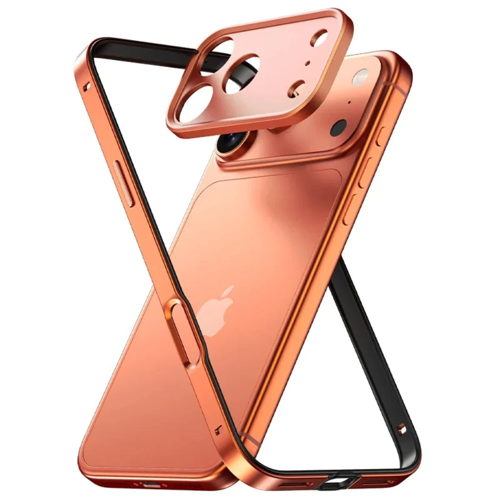 Minimalist Aluminum iPhone Bumper Case with Flat Edge Design & Camera Protector for iPhone 13-17 Pro Max Air Plus