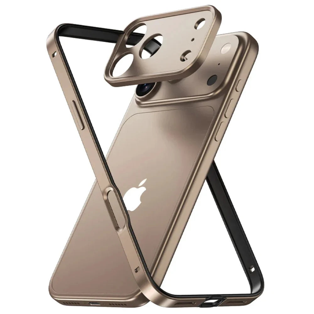 Minimalist Aluminum iPhone Bumper Case with Flat Edge Design & Camera Protector for iPhone 13-17 Pro Max Air Plus