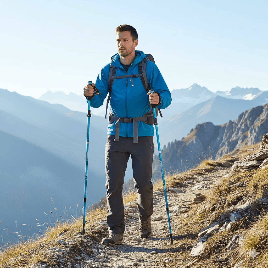 Bastones de trekking ajustables, bastones de senderismo plegables con empuñadura de EVA, bastones de aluminio ultraligeros para acampar