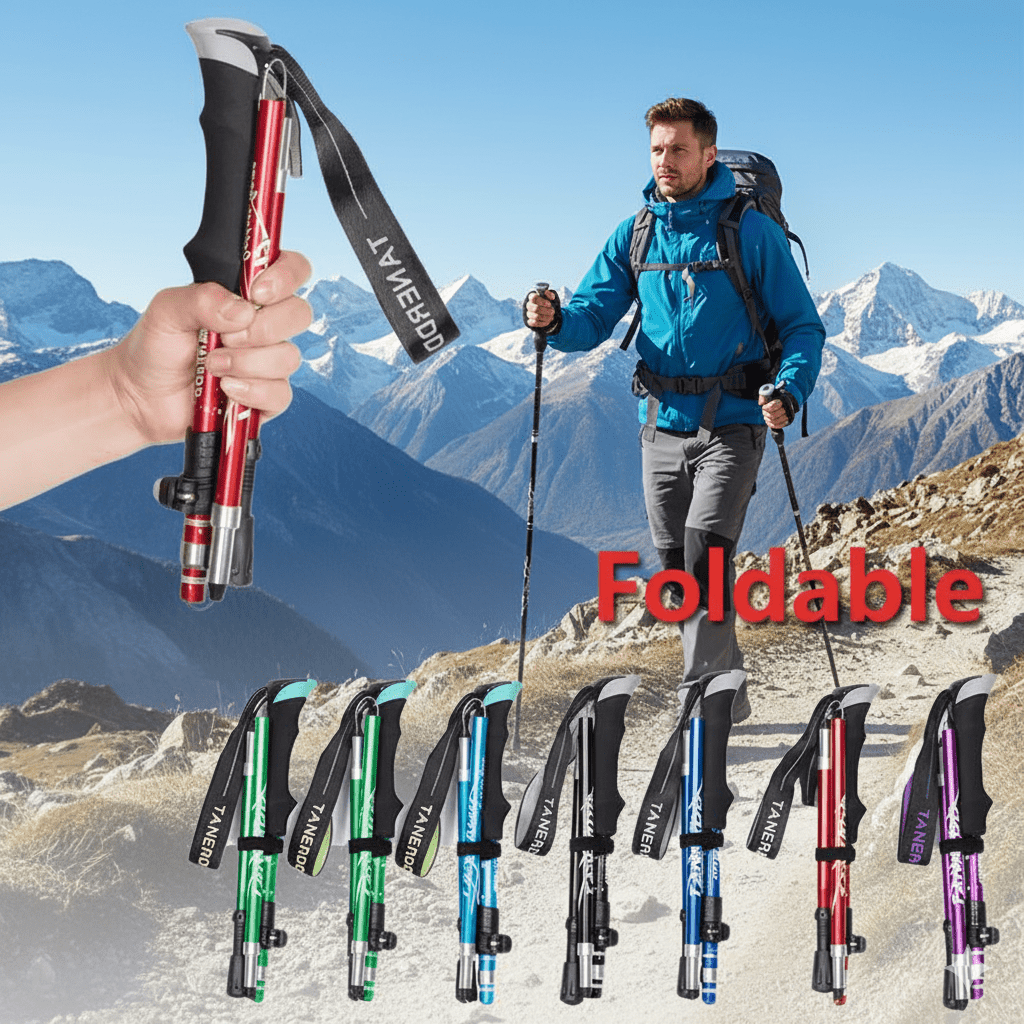 Bastones de trekking ajustables, bastones de senderismo plegables con empuñadura de EVA, bastones de aluminio ultraligeros para acampar